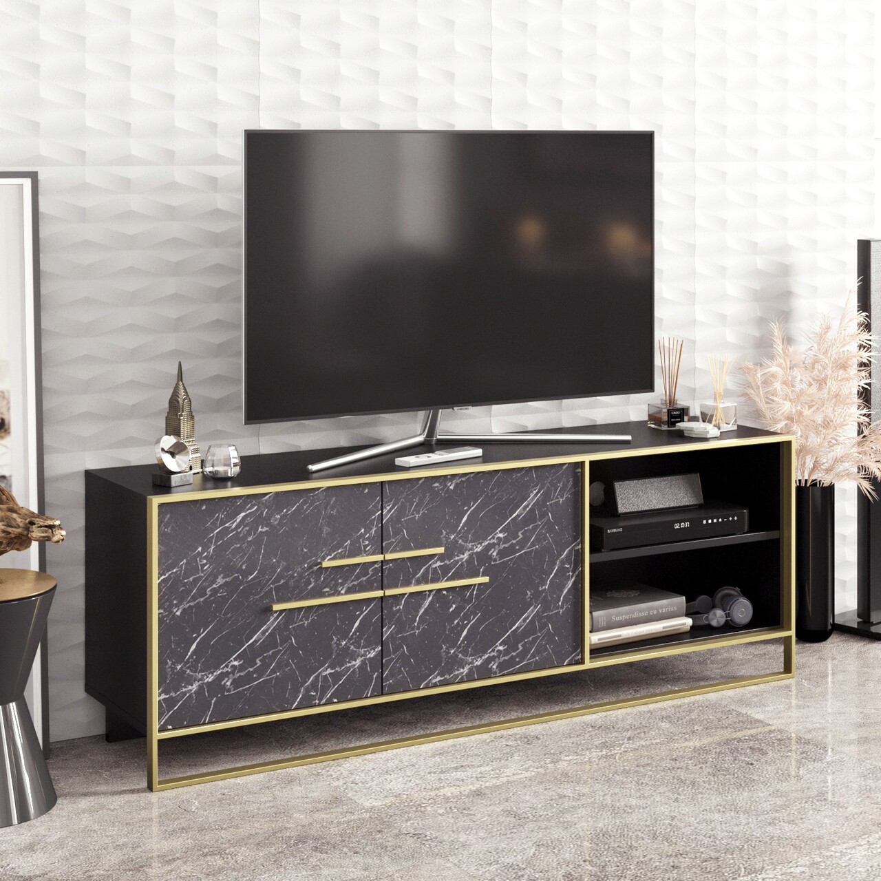 Comoda TV, Hanah Home, Polka, Aur/Negru - imagine 7